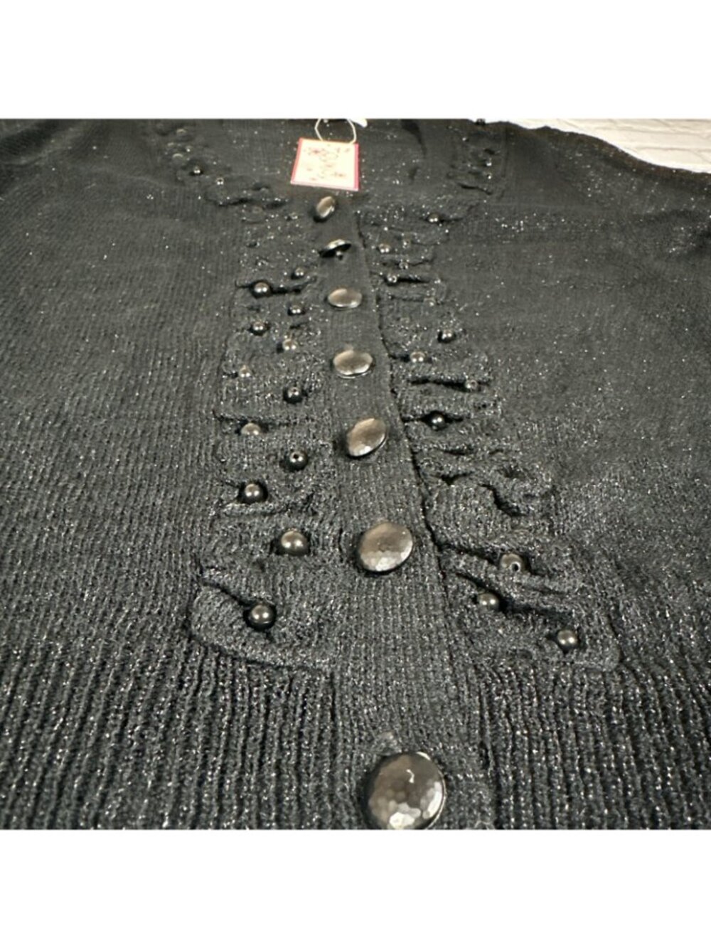 Black Sparkle Glitter Beaded Cardigan Joy Joy Brand Women’s Size Medium NEW - Picture 4 of 16